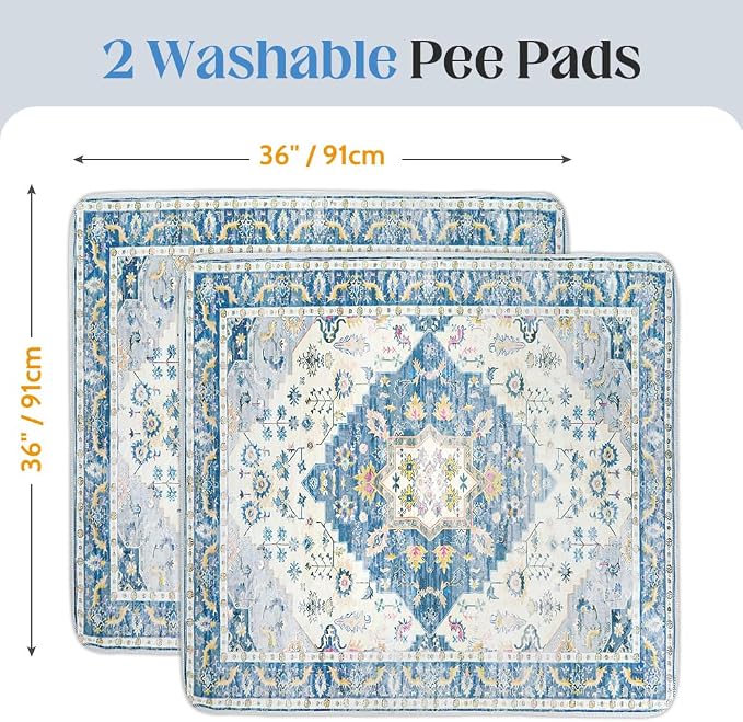 Washable Pee Pads for Dogs 2 Pack Reusable Puppy Training Pads 36"x36" Super Absorbent Waterproof Dog Training Pads, Non-Slip Potty Pads Whelping Pads Litter Mat Pet Supplies - Orange/Mix
