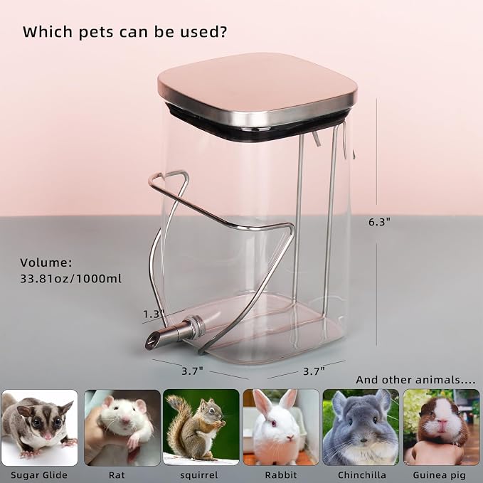 Rabbit Water Bottle, Guinea Pig No Drip Glass Water Dispenser Hanging on The Cage, Suitable for Ferrets, Hamsters, Guinea Pigs, Rats, Chinchillas