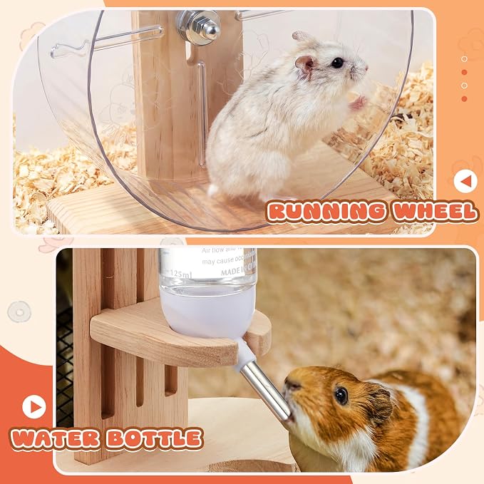 Silent Transparent Hamster Wheel with Cork Lining, 9.5 Inch Quiet Exercise Wheel for Dwarf Syrian Hamsters, Gerbils, Stable Small Animal Spinner Cage Accessories with Water Bottle Stand(M)