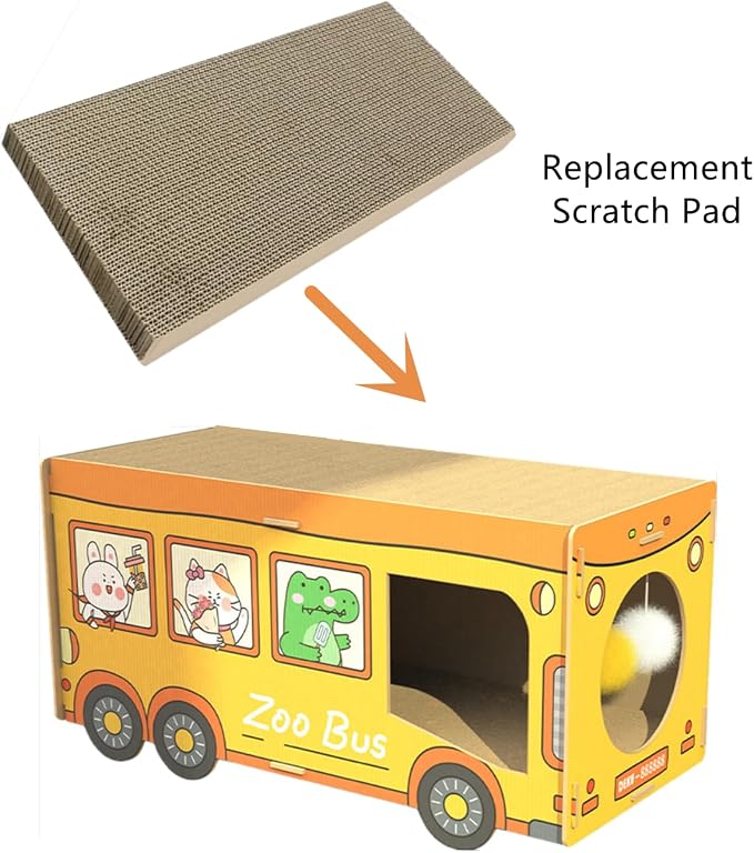 SHENGOCASE 4-Pack 10.8" x 25.6" Extra Large Long Replacement Cat Scratch Pad for Bus Shaped Cat Scratcher House, Cardboard Scratcher for Maine Coon