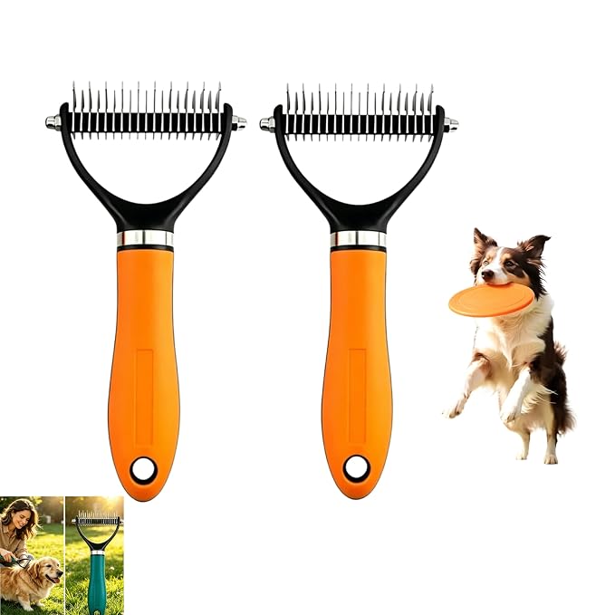 Dematting Comb for Dogs and Cats, 2026 New Rake Pet Brush for Effective Hair Removal, Deshedding Dog Brush Removing Tangles Knots for Thick Coats (2Pcs Orange)