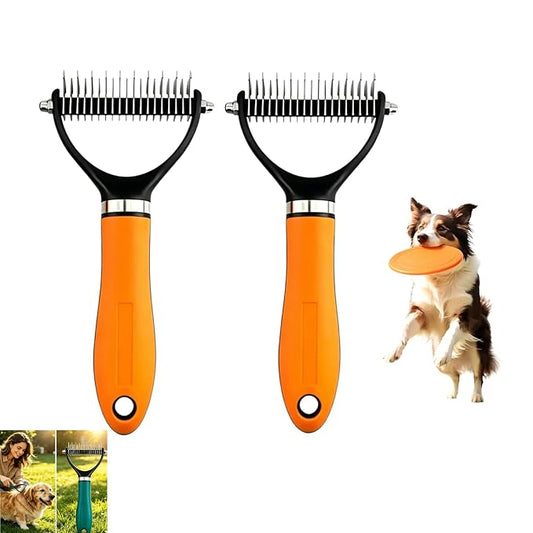 Dematting Comb for Dogs and Cats, 2026 New Rake Pet Brush for Effective Hair Removal, Deshedding Dog Brush Removing Tangles Knots for Thick Coats (2Pcs Orange)