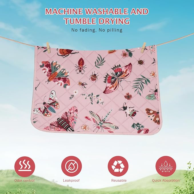 IEUUMLER Washable Pee Pads for Dogs, 1 Pack Insect Pattern Reusable Waterproof Puppy Potty Pads, Non-Slip Absorbent Pet Training Pads for Playpen Crate Bed EU014