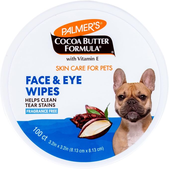 Palmer’s for Pets Face and Eye Dog Wipes with Cocoa Butter, Gentle Tear Stain and Facial Cleaning Wipes for Sensitive Areas and Daily Grooming Care, Unscented, 100 Count