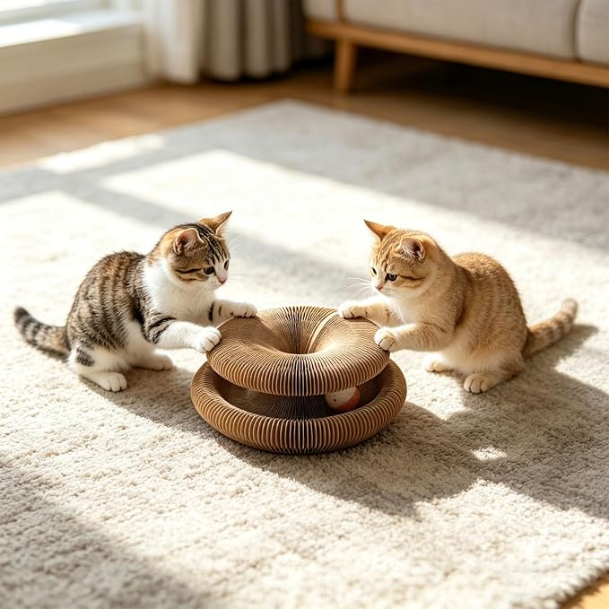 2-Pack Magic Organ Cat Scratcher, Twistable Cardboard Toy for Indoor Cats - Reversible Cardboard Honeycomb Design, Interactive Foldable Scratcher with Bell Ball