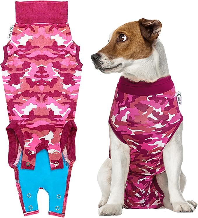 Suitical Recovery Suit for Dogs | Spay and Neutering Dog Surgery Recovery Suit for Male or Female | Soft Fabric for Skin Conditions | S | Neck to Tail 16.9”- 20.1” | Pink Camouflage