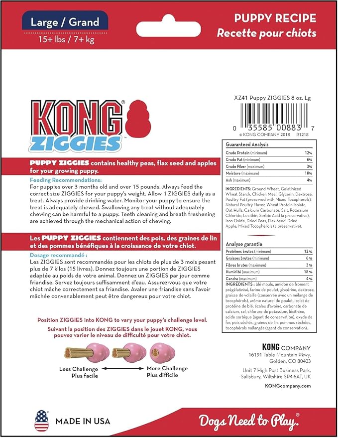 KONG Puppy Ziggies Dog Treats 2 Pack (Large, Original) - Teeth Cleaning Dog Treats for Puppies, Long-Lasting Chews, Works Classic Rubber Toys