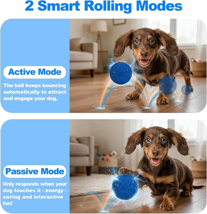 Interactive Dog Toys, Smart Dog Ball - 3.2 Inch, Automatic Moving Bouncing, E-TPU Material, Chew-Proof, Rechargeable, IPX7 Waterproof for Medium Large Dogs - Indoor & Outdoor
