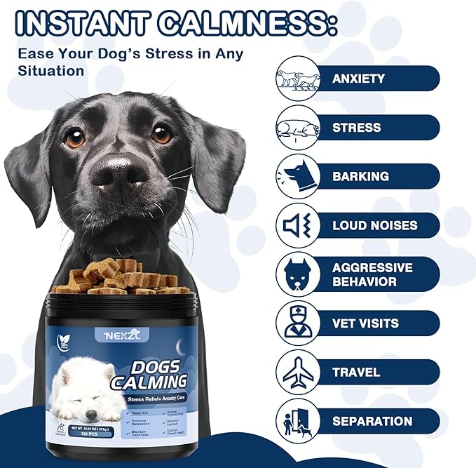 Calming Chews for Dogs 300 Treats, Melatonin for Dogs, Anxiety Relief and Stress Chews, Sleep Aid for Small/Medium/Large Dogs - Fireworks Barking, Thunder, Separation Vet Approved Chicken Flavor
