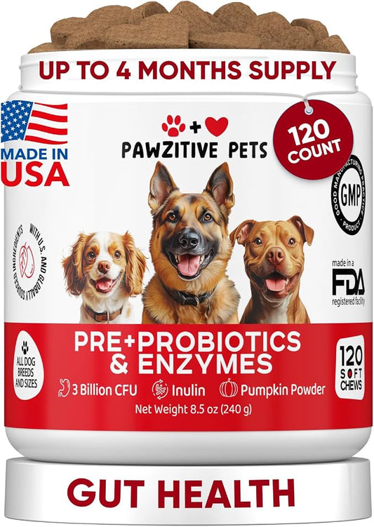 Probiotics for Dogs Digestive Health - Probiotic Chews for Gut Health, Itchy Skin Yeast, Diarrhea - USA Product - Immune Support Supplement - Dog Digestive Support & Allergy Relief Chews with Enzymes