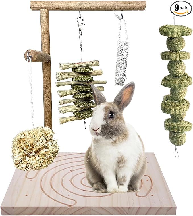 kathson Wooden Rabbit Toys Scratching Pad Bunny Chew Toys for Small Animal Rabbits Guinea Pigs Chinchilla Hamsters