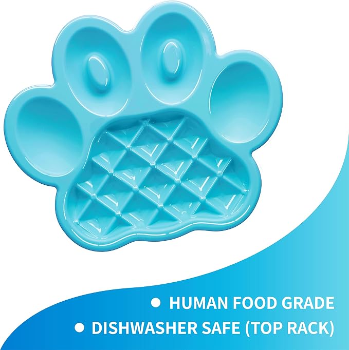 PetDreamHouse PAW Feeder Interactive Bowl for Dogs, Puppies or Cats Plate Food Treats Controls Fast Eating Anti Bloating - Blue
