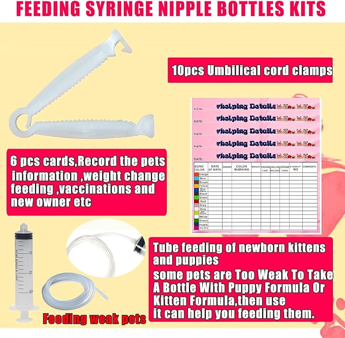 kewen Puppy Kitten Whelping Supplies, Whelping kit for Puppies Birth,Kitten Supplies,Dog Supplies,Puppy kit,Kitten Bottle Feeding kit for New Born Puppy Supplies and Kitten with 32" Whelping Pen
