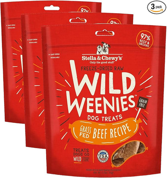 Stella & Chewy's Freeze-Dried Raw Wild Weenies Dog Treats - High-Protein Training Treats for Dogs & Puppies - All-Natural Grass-Fed Beef Recipe with 97% Meat & Organs - USA Made - 3.25 oz Bag