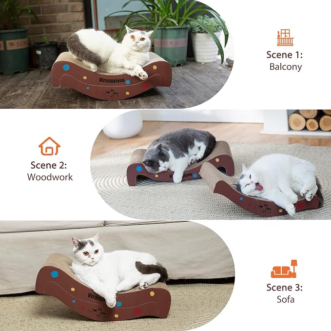 Cat Scratcher, 2 in 1 Corrugated Cat Scratch Board Lounger for Scraching & Napping, Cat Scratchers for Indoor Scratch Pad Couch Cardboard as Cat Bed & Furniture Protector from Cat Claws, 19.68 Inch