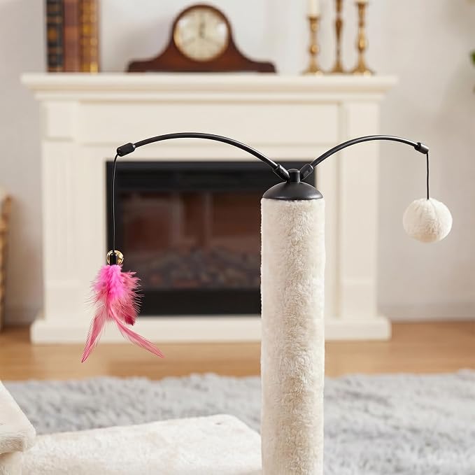 商品图片 YUNIQUE Multi-Functional Cat Tree Tower, Big Cat Condo with Scratching Board, Rotating Toy & Deep Hammock, Luxury Perch Kitty Furniture for Indoor Cats (White)