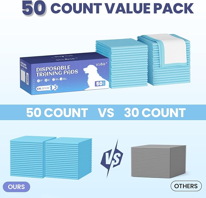 SCLOSE Pee Pads for Dogs Extra Large 30"x36", 50 Count Puppy Pads XXL, Potty Pads for Dogs, Super Absorbent & Leak-Proof, Disposable Training Pads for Puppies, Doggie Pads, Blue