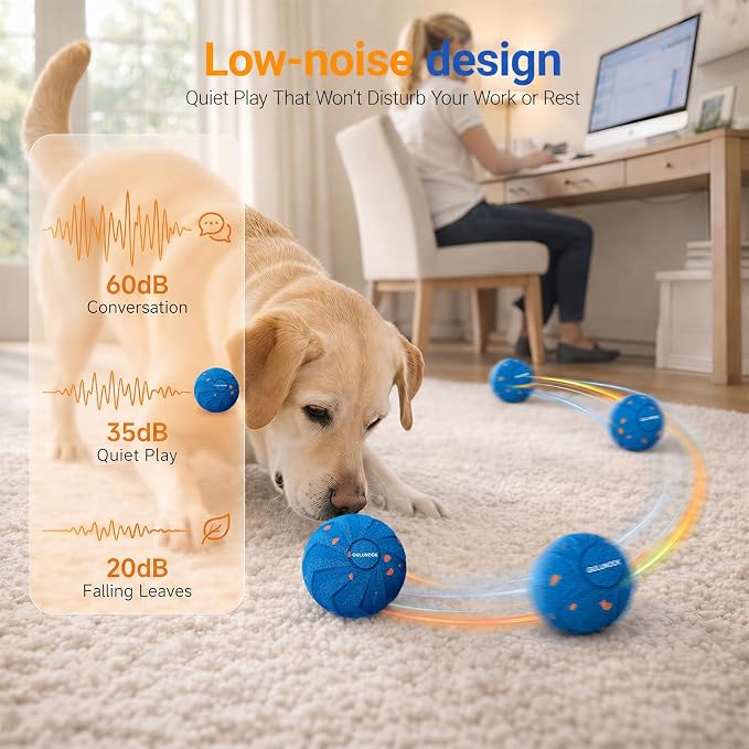 Interactive Dog Ball Toy for Medium Large Dogs – Smart Automatic Moving Rolling & Bouncing Ball, Durable Chew Resistant E-TPU, USB Type-C Rechargeable, Waterproof Active Dog Toy Keeps Dogs
