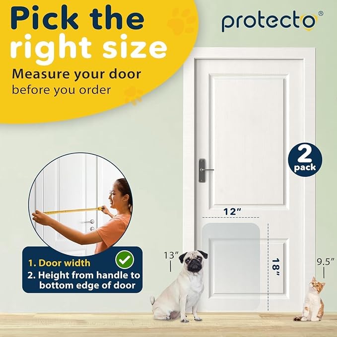 PROTECTO 2-Pack Heavy Duty Door Protector from Dog Scratching, 18 x 12” Clear Door Scratch Protector, Easy to Install on Window, Wall, Screen & Sliding Doors | Cat Scratch Guard for Indoors Outdoors