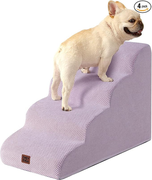 EHEYCIGA Curved Dog Stairs Ramp for High Beds 19.7" H, 4-Step Dog Steps for Small Dogs and Cats, Pet Stairs for High Bed Climbing, Non-Slip Balanced Pet Step Indoor, Lilac