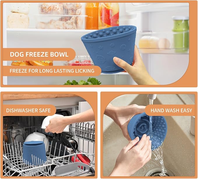 Dog Lick Bowl,Anxiety Relief Non-Slip Silicone Treat Bowl,Durable Anti-Choking Long-Lasting Enrichment Slow Feeder Licking Mat for Small Medium Large Breed,Freezable BPA Free Silicone Dishwasher Safe
