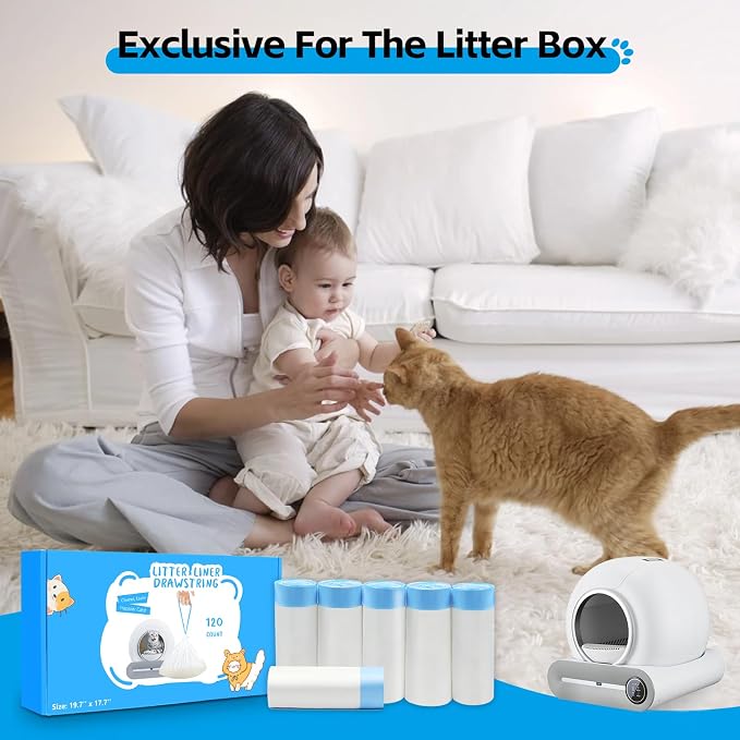 120count Automatic Litter Box Bags for Cat High-Density Polyethylene Compatible with MeoWant MW-SC01 MW-SC02 1.5 Mil Thick 22 lb Max Disposable Heavy Duty Scent Free - Clear 17.7 x 19.7