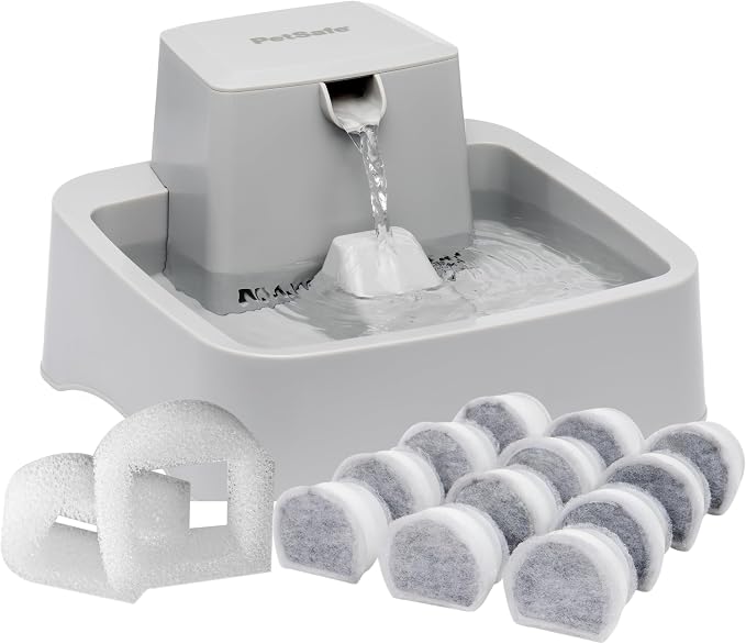 PetSafe Oasys 1/2 Gallon Pet Fountain for Cats and Small Dogs 1/2 Gallon Water Capacity Adjustable Flow Control Fresh, Filtered Water Easy to Clean - Extra Carbon and Foam Filters Included