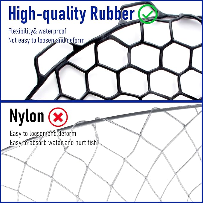 Dr.Fish Fishing Landing Net Replacement Rubber Fishing Net Without Handle Foldable Mesh Netting for Freshwater Saltwater