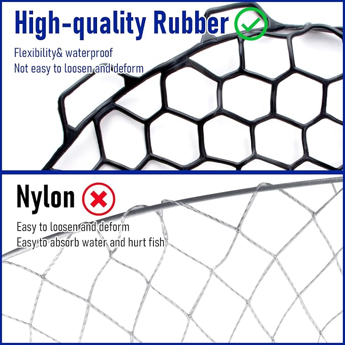Dr.Fish Fishing Landing Net Replacement Rubber Fishing Net Without Handle Foldable Mesh Netting for Freshwater Saltwater