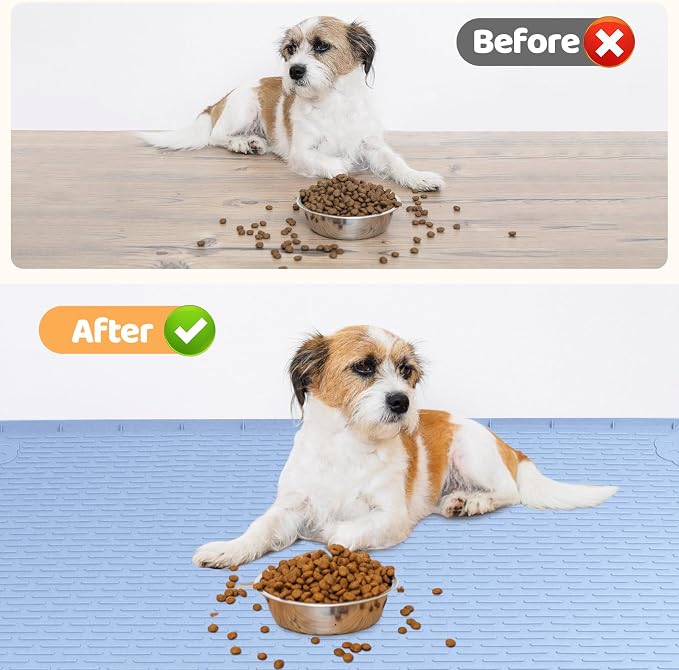 Dog Food Mat, Extra Large 50" x 35" Silicone Pet Feeding Mat with Raised Edge Pet Placemat for Small, Medium, and Large Pets Non-Slip, Easy to Clean (Blue)