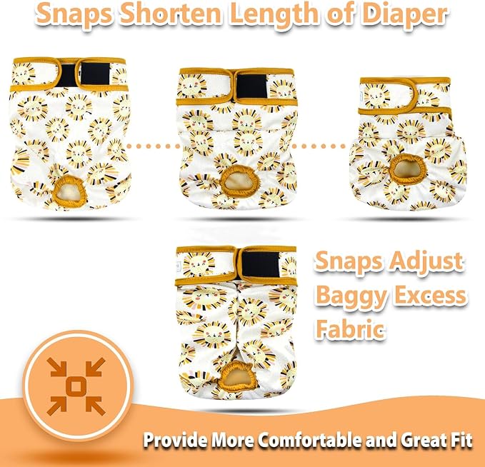Langsprit Washable Female Dog Diapers (3 Pack) - No Leak Reusable Diapers for Doggy Female in Period - Highly Absorbent Dog Heat Panties with Adjustable Snaps (Rabbit, Owl, Lion, XX-Large)