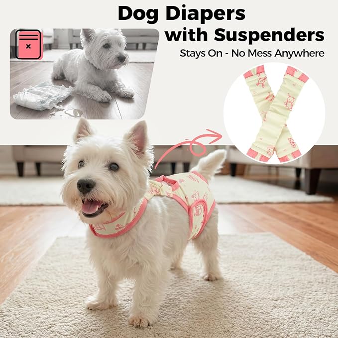Lelepet Dog Diapers Female,Washable Reusable Dog in Heat Diaper,Leakproof Doggie Diapers for Female Dogs with Suspenders,Adjustable & Absorbent Pet Sanitary Pants for Period,Incontinence & Training