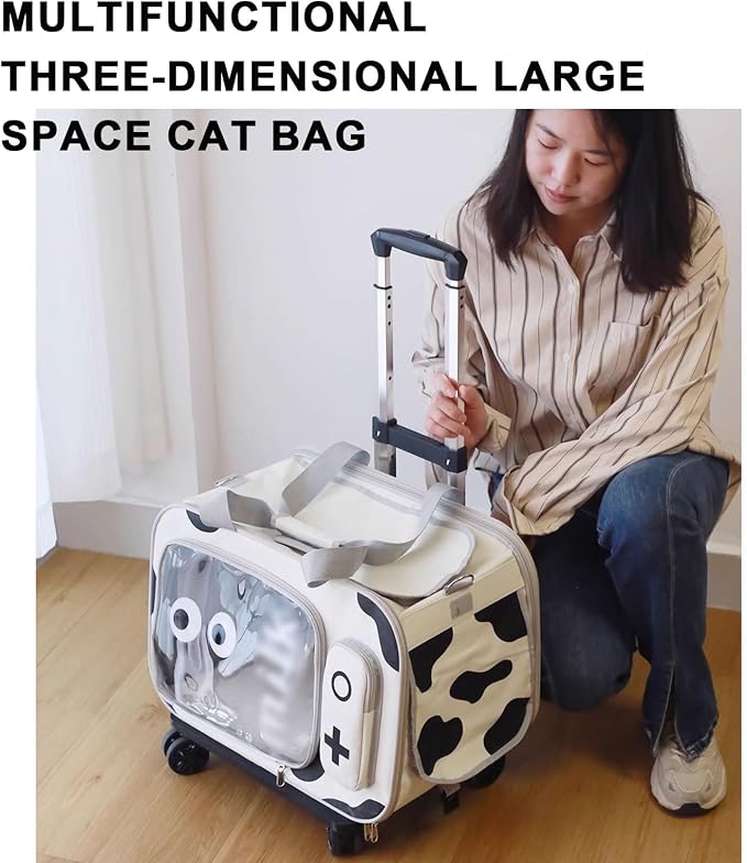 GAMAK Premium Rolling Pet Carriers with Removable Wheels Designed for Samll Dogs & Fat Cats, Ventilated Pet Suitcase for Traveling Walking Camping, 48 * 32 * 25cm