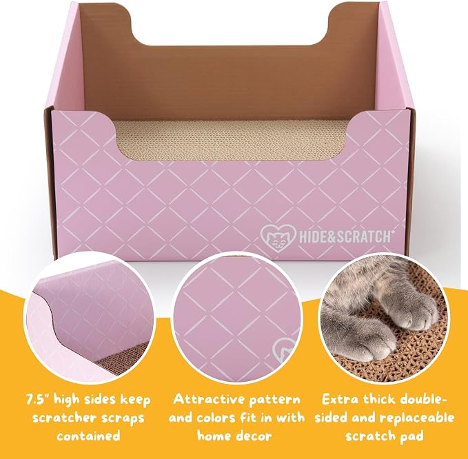 2X Hide & Scratch Cat Scratcher Boxes Plus 2 Scratch Pad Refills