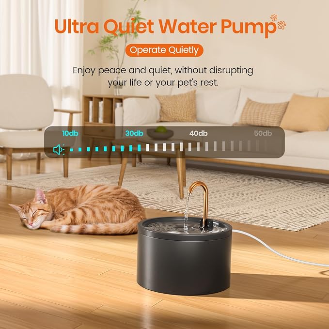 MISFANS Ceramic Cat Water Fountain - 2.1L/71oz - All-Ceramic Body & Pure Copper Water Spout - Non-Toxic - Automatic Pet Drinking Fountain Indoor with Ultra-Quiet Pump, and 3Pcs Filter & Sponge (Black)