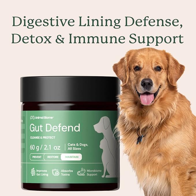 Animal Biome Gut Defend Health Supplement for Dogs & Cats 60g (70 Scoops), Supports Microbiome Balance, Toxin Binding, Natural Pathogen & Digestive Lining Defense, Detox & Immune Support, Food Topper