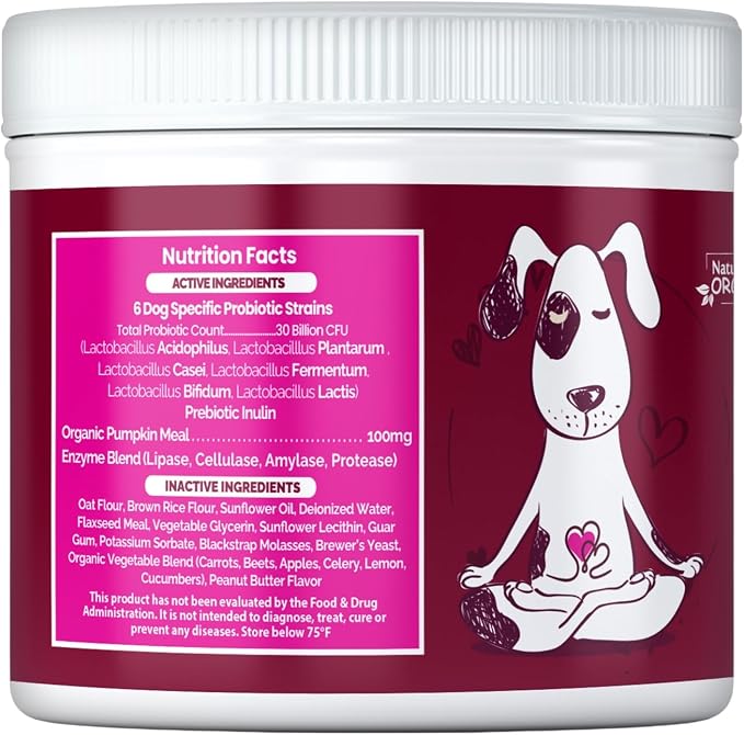 Probiotic Chews for Dogs 6-Strain Blend, Peanut Butter Flavor, Plant-Based Digestive Support, Soft Chews