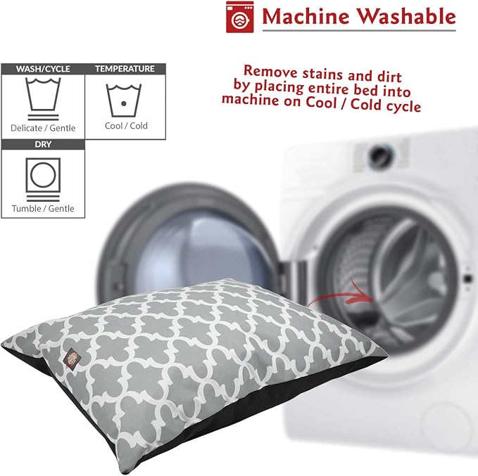 Majestic Pet Rectangular Dog Bed Washable Non Slip Comfy Super Value Pillow Bed - Large Breed 46 x 35 inches - Trellis Gray