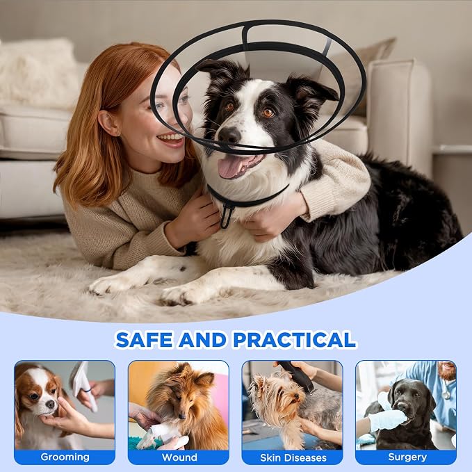 BONTHEE Clear Dog Cone Collar–Extra-Long Recovery E-Collar for Dogs, Transparent Adjustable Dog Cones Alternative for Small Large Medium Size Dogs,Protective Neck Brace with Soft Edges-XXL