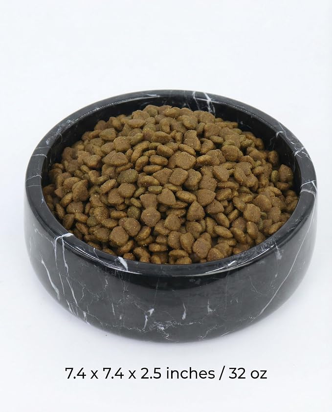 OOBOOB Natural Marble Dog Bowl, 7.4x7.4x2.5 Inch Heavy Non-Slip Pet Food & Water Bowl for Large Medium Small Dogs and Cats, Stylish Modern Marble Design for Feeding Station & Home Decor