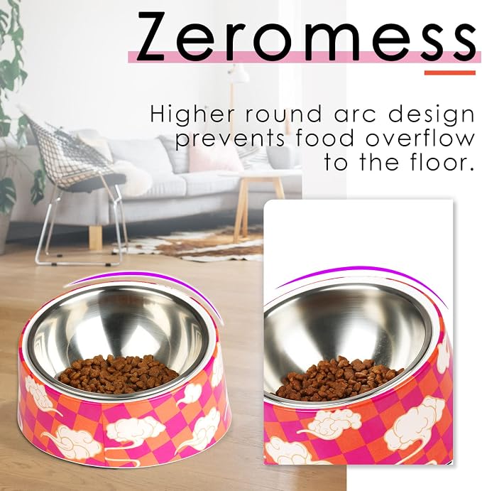 Super Design Mess Free 15° Slanted Bowl for Dogs and Cats, Tilted Angle Bulldog Bowl Pet Feeder, Non-Skid & Non-Spill, Easier to Reach Food