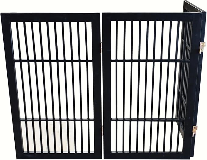 Urnporium Pet Dog Gate Freestanding, Strong Durable Folding Wooden Fence, Portable Acacia Hardwood Safety Barrier for Indoor & Outdoor Use (Black Pet Gate, 3 Panel 30" Tall)