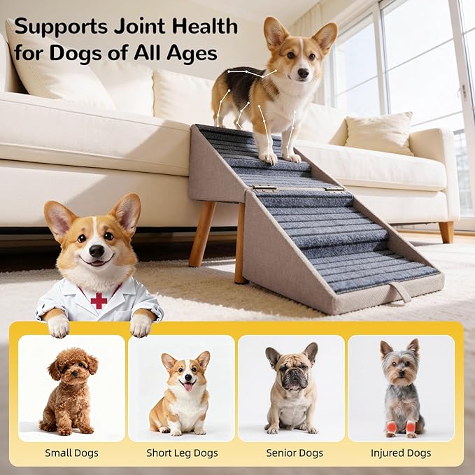 Dog ramp for Small Dogs, 2-in-1 Pet Steps & Ottoman - Foldable Dog ramp for Couch, Non-Slip Wooden Pet ramp for Puppy Senior Injured Dogs (Light Brown, XL(17.13H))