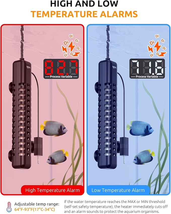 SEAOURA Aquarium Heater, 300W Fish Tank Heater for 50-60 Gallon, Submersible Heater for Aquarium with Over-Temperature Protection, Intelligent Controller & Auto Power-Off