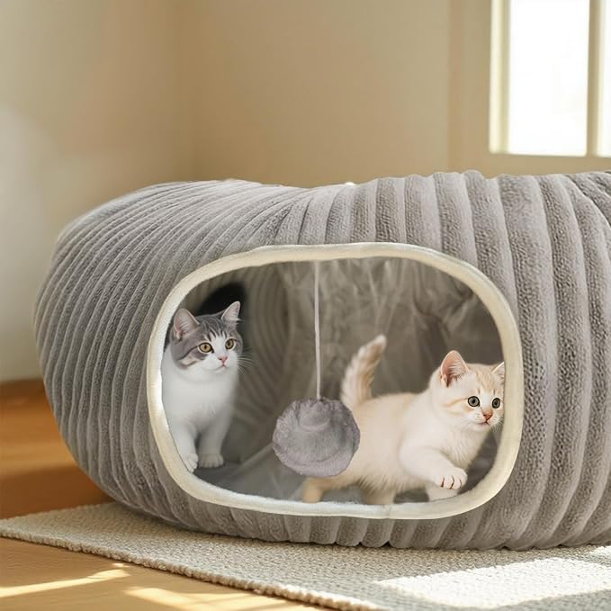 Cat Tunnel Bed with 31 Pcs Interactive Cat Toys, Automatic Cat Toys for Indoor Cats Kittens, Cat Tube with Moving Ball, Grey