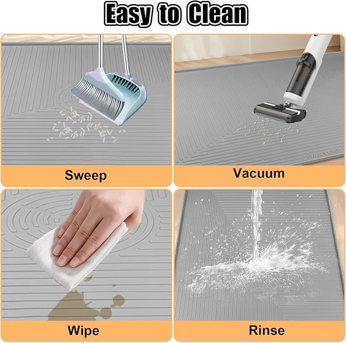 Silicone Cat Litter Mat, 50" x 36" Extra Large Litter Trapping Mat for Litter Box, Leak-Proof, Non-Slip, Kitty Litter Mats with Soft Texture for Floor, Keeping The Floor Clean (Light Grey)