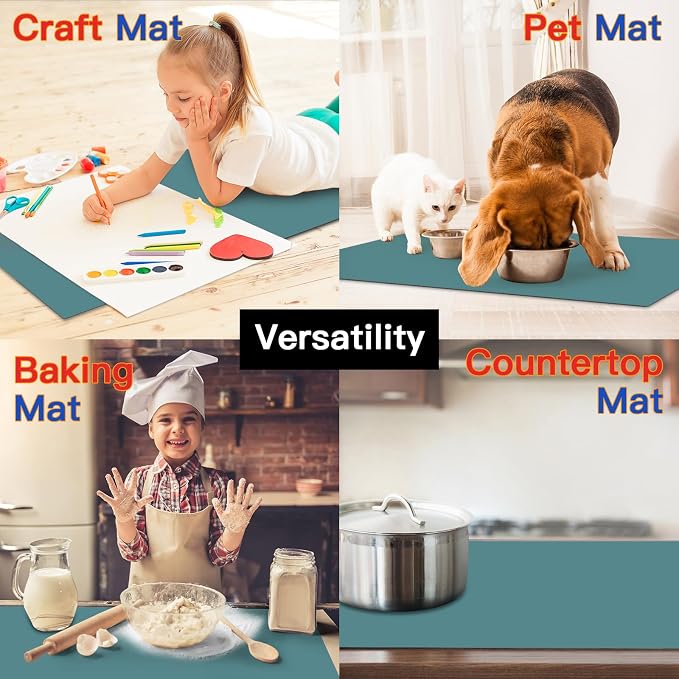 Silicone Mats for Kitchen Counter, 47.3"x23.6"x0.08" Largest Heat Resistant Mat Kitchen Island 2MM Thick Waterproof Countertop Protector Mat Nons-slip Extra Large Counter Mat (Dark Green)