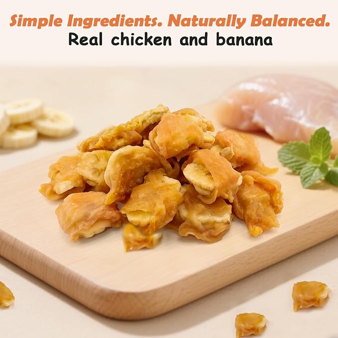 Chicken Wrapped Banana Dog Treats, Gluten and Grain Free Chicken Banana Chips, Healthy Chewy Dog Bites for Puppy and Small Dogs 2 Pound