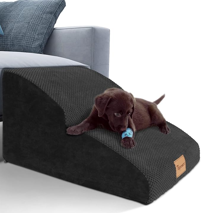 Topmart High Density Extended Foam Dog Ramp&Steps 2 Tiers,11.8" High,Non-Slip Dog Stairs,Soft Foam Pet Ladder with Removable Cover,Best for Injured,Older Cats,Pets with Joint Pain
