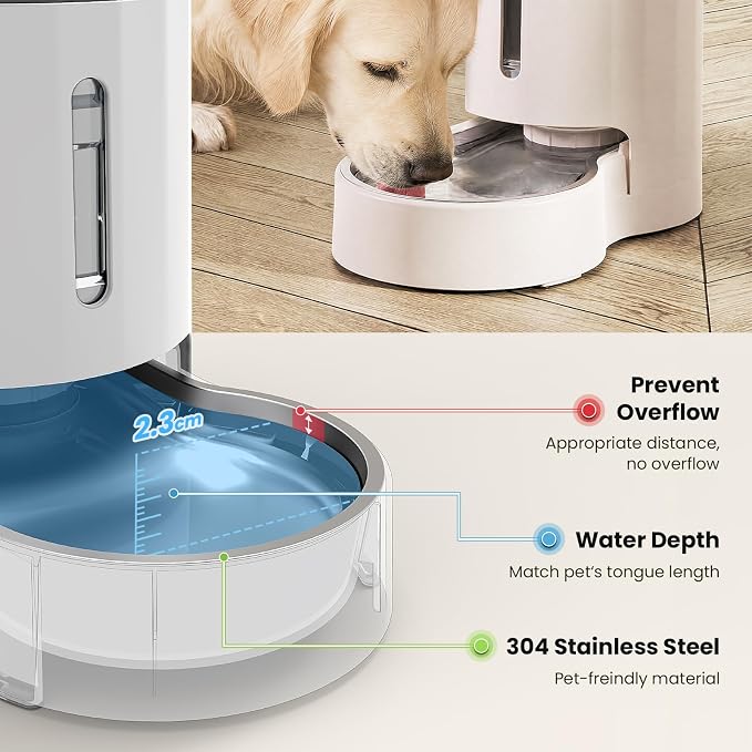 CZPET Dog Water Bowl Dispenser 4L, Wider Mouth & Upgraded Brush for Easy Cleaning Automatic Cat Gravity Refilling Waterer with Removable Stainless Steel Bowl, Large Drinking Area for Multi-Pet (White)